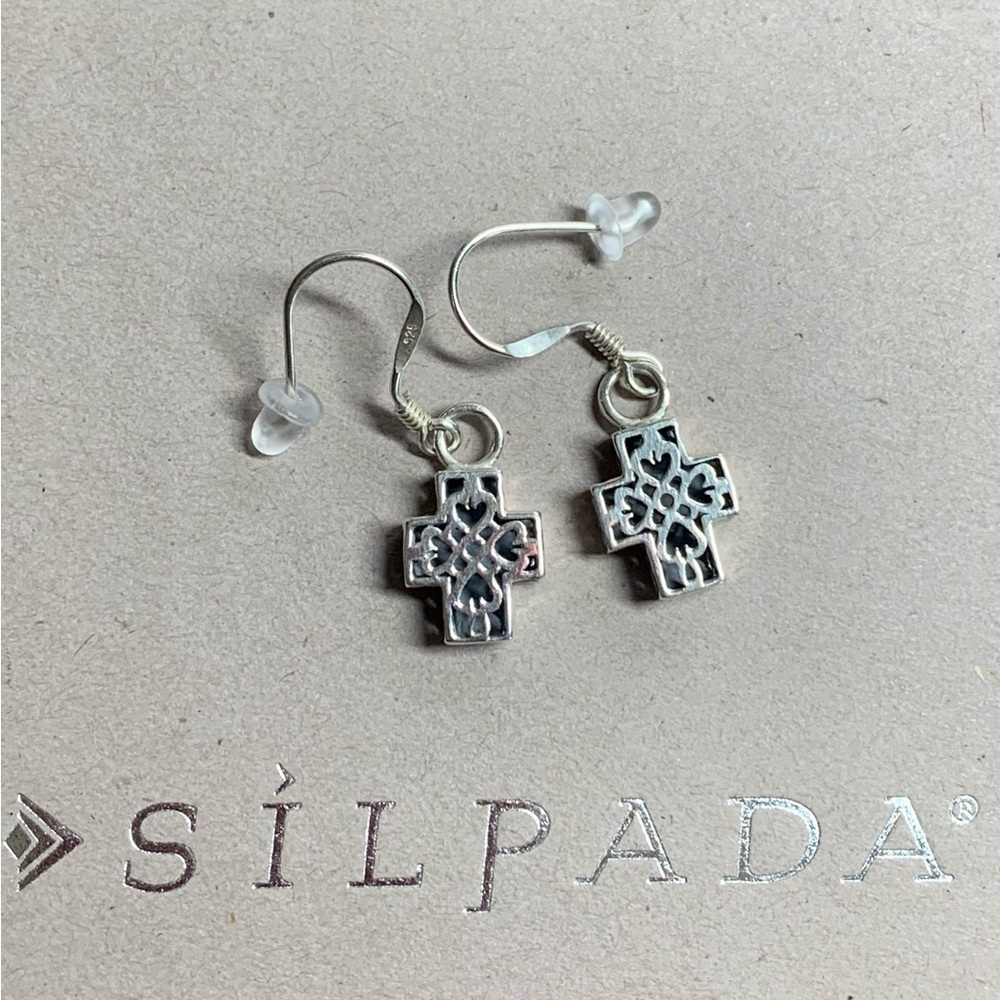 Silpada Vintage Rare HTF Sterling Silver Petite Filigree Cross on French Wires